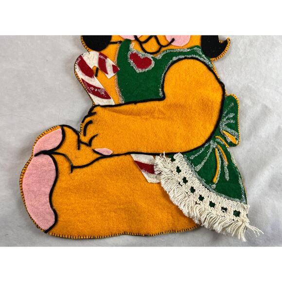 Lion Big Cat Felt Christmas Stocking 16" Anthropomorphic Handsewn Vintage 1960s - Picture 3 of 5